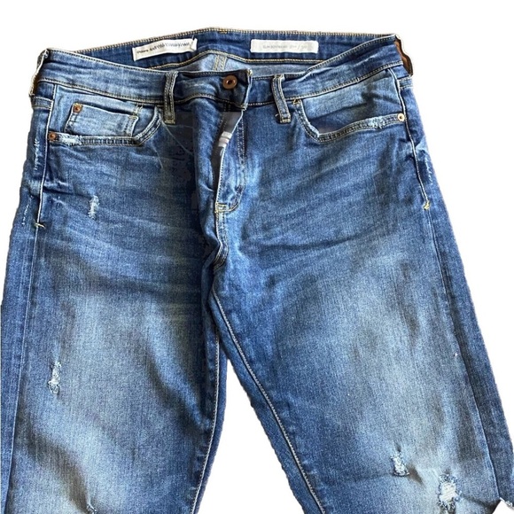 Anthropologie Pilcro Slim Boyfriend Jeans Rose Gold Coated Foil Metallic Sz 30 - Picture 3 of 8